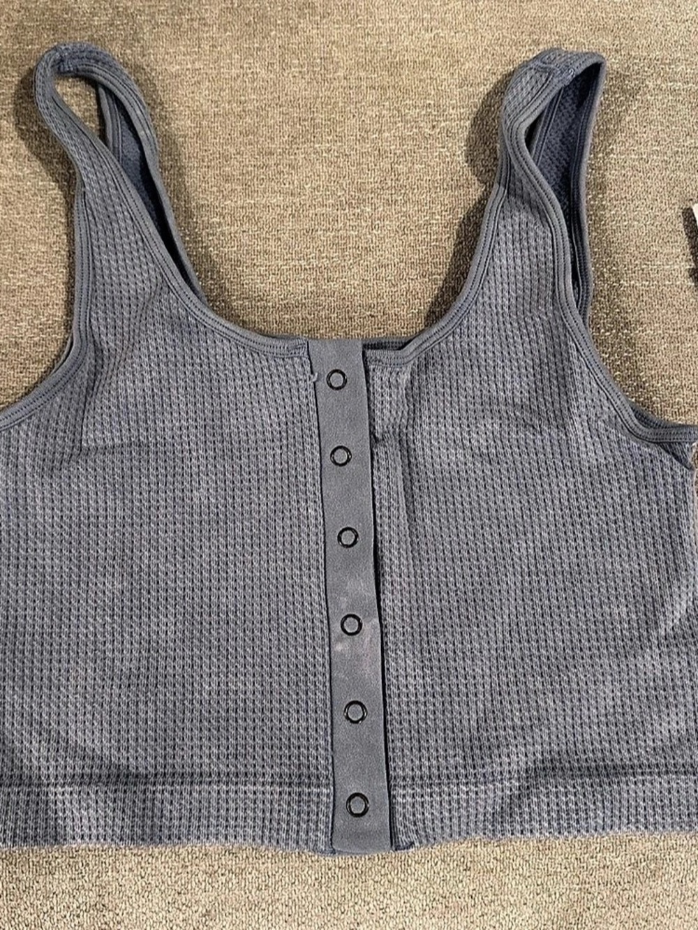 Aeropostale Seriously Soft Waffle Snap Tank Top Gray Medium